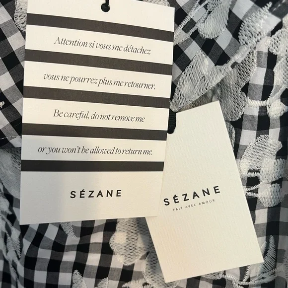 NWT Sezane Black and White Asymmetrical Ruffled Floral Dress - Picture 5 of 8